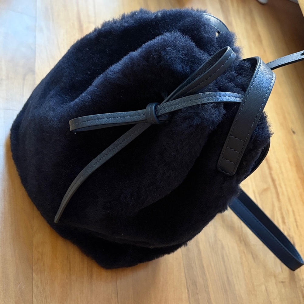 Navy Blue Mansur Gavriel Mini shearling Bucket Bag
